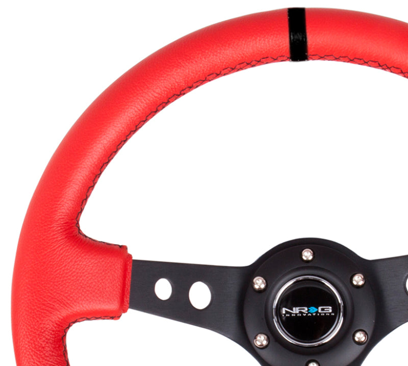 NRG Reinforced Steering Wheel (350mm / 3in. Deep) Red Suede w/Blk Circle Cutout Spokes NRGRST-006S-RR