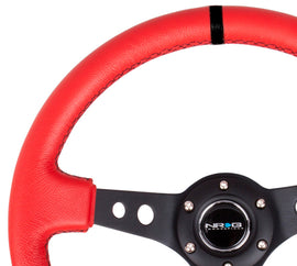 NRG Reinforced Steering Wheel (350mm / 3in. Deep) Red Suede w/Blk Circle Cutout Spokes NRGRST-006S-RR
