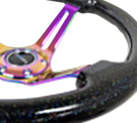 NRG Reinforced Steering Wheel (350mm / 3in. Deep) Blk Multi Color Flake w/ Neochrome Center Mark NRGRST-018BSB-MC