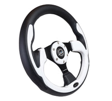 Load image into Gallery viewer, NRG Reinforced Steering Wheel (320mm) Blk w/White Trim &amp; 4mm 3-Spoke NRGRST-001WT