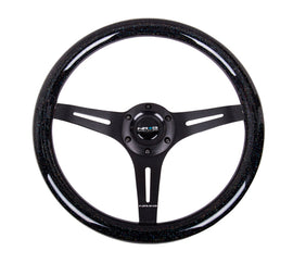 NRG Classic Wood Grain Steering Wheel (350mm) Black Sparkled Grip w/Black 3-Spoke Center NRGST-015BK-BSB