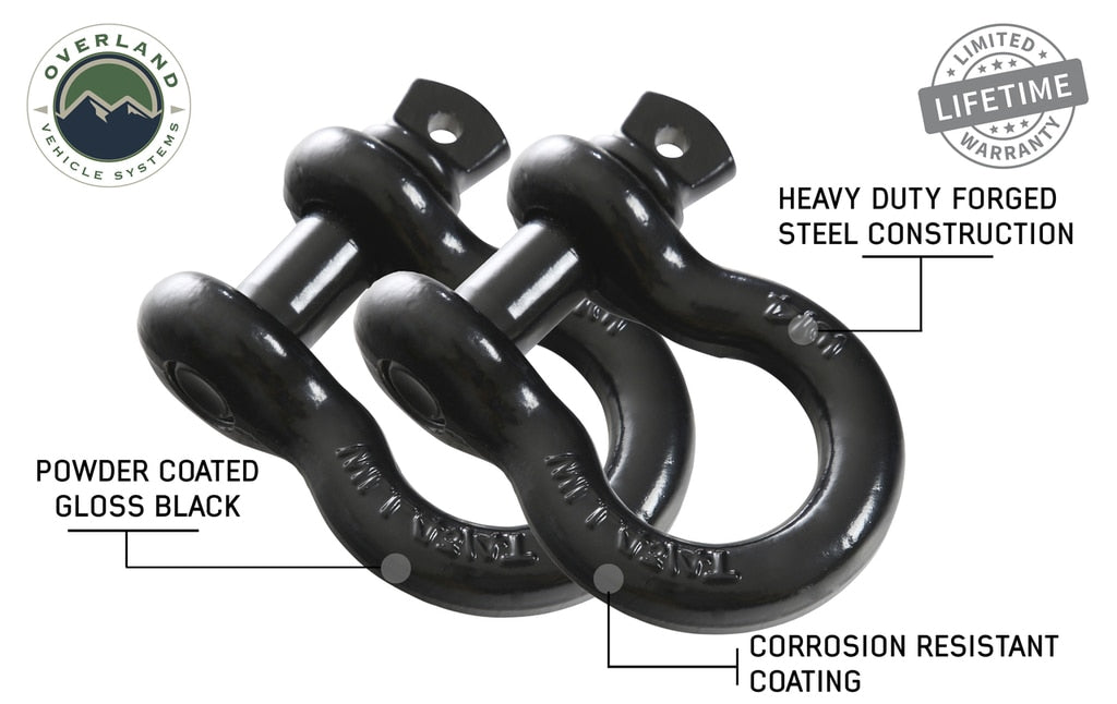 Recovery Shackle 19010201 3/4 4.75 Ton Black Sold In Pairs Overland Vehicle Systems - Overland Vehicle Systems 19010201 HYDZ_19010201