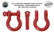 Load image into Gallery viewer, 19010204 Recovery Shackle 3/4 Inch 4.75 Ton Red - Sold In Pairs Overland Vehicle Systems