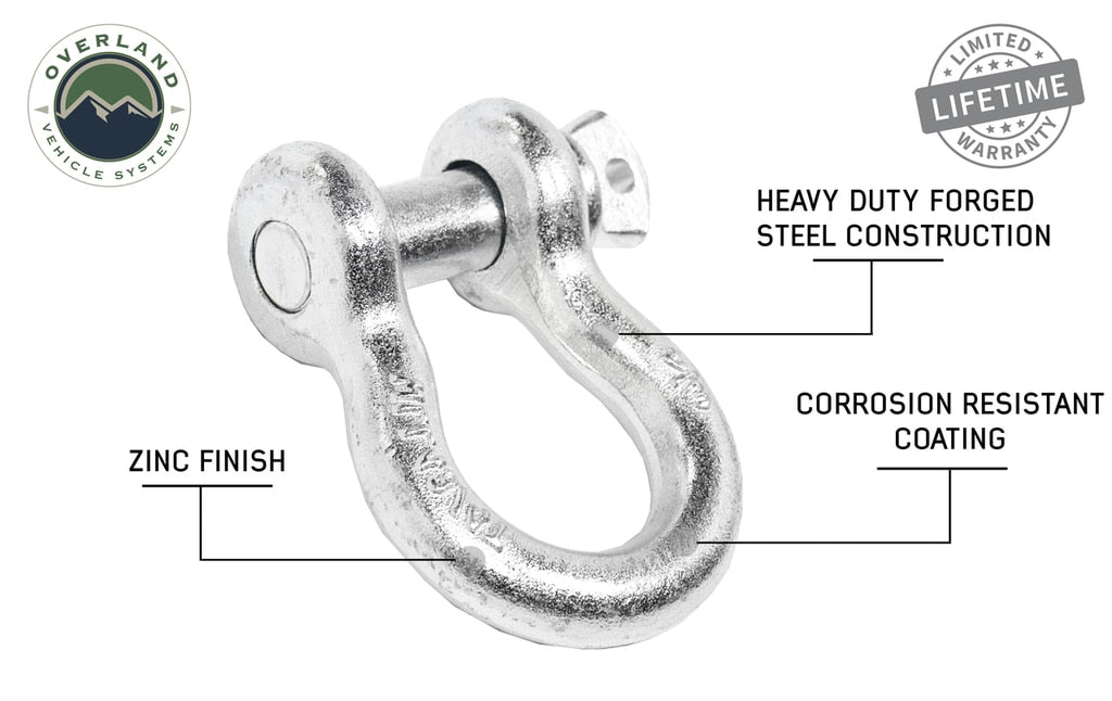 Recovery Shackle 3/4 4.75 Ton Zinc - D Ring Recovery Shackle Overland Vehicle Systems - Overland Vehicle Systems 19019905 HYDZ_19019905