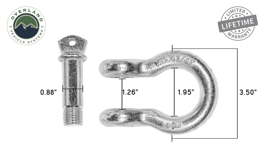 Recovery Shackle 3/4 4.75 Ton Zinc - D Ring Recovery Shackle Overland Vehicle Systems - Overland Vehicle Systems 19019905 HYDZ_19019905