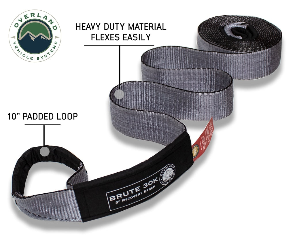 Tow Strap 30 30,000 lb. 3 x 30' Gray Storage Bag Overland Vehicle Systems - Overland Vehicle Systems 19069916 HYDZ_19069916