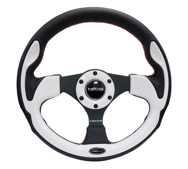 NRG Reinforced Steering Wheel (320mm) Blk w/White Trim & 4mm 3-Spoke NRGRST-001WT
