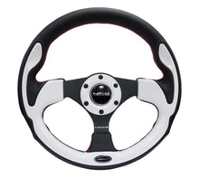 Load image into Gallery viewer, NRG Reinforced Steering Wheel (320mm) Blk w/White Trim &amp; 4mm 3-Spoke NRGRST-001WT