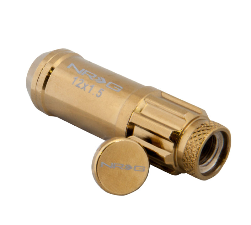 NRG 700 Series M12 X 1.5 Steel Lug Nut w/Dust Cap Cover Set 21 Pc w/Locks & Socket - Chrome Gold NRGLN-LS700CG-21