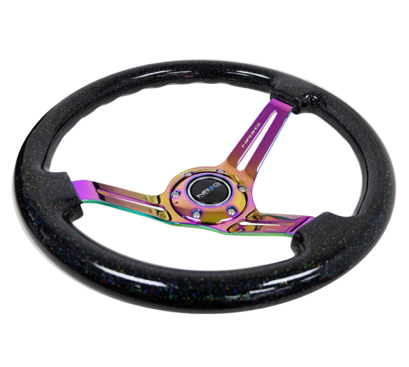 NRG Reinforced Steering Wheel (350mm / 3in. Deep) Blk Multi Color Flake w/ Neochrome Center Mark NRGRST-018BSB-MC