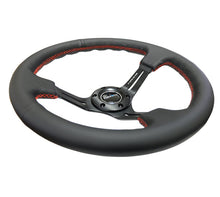 Load image into Gallery viewer, NRG Reinforced Steering Wheel (350mm / 3in. Deep) Black Leather/Red Stitch &amp; Blk 3-Spoke w/Slits NRGRST-018R-RS