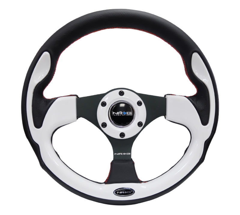 NRG Reinforced Steering Wheel (320mm) Blk w/White Trim & 4mm 3-Spoke NRGRST-001WT