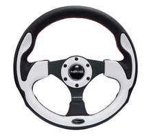 Load image into Gallery viewer, NRG Reinforced Steering Wheel (320mm) Blk w/White Trim &amp; 4mm 3-Spoke NRGRST-001WT