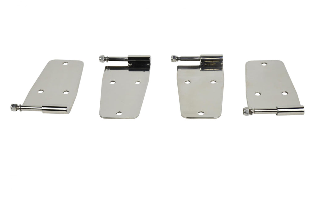 Jeep CJ/YJ Hardtop Door Hinge Set Without Mirror Holes 4 Pieces 76-93 CJ and Wrangler YJ Polished Silver Kentrol