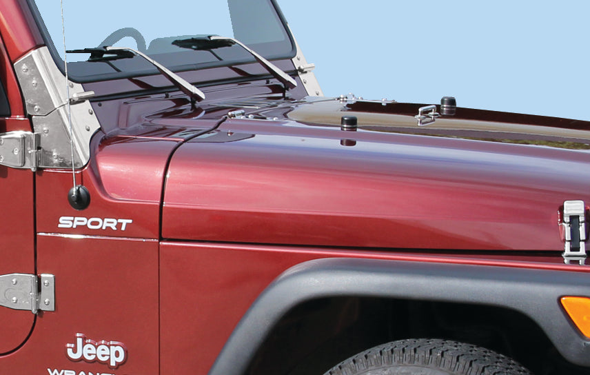 Jeep TJ/JK Windshield Tie Down Kit 97-18 Wrangler TJ/JK Polished Silver Kentrol
