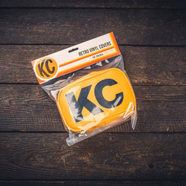 KC HiLiTES Retro 5in x 7in Rectangular Yellow Vinyl Light Cover w/ Black KC Logo (Pair) KCL5601