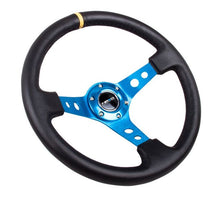 Load image into Gallery viewer, NRG Reinforced Steering Wheel (350mm / 3in. Deep) Blk Leather w/Blue Circle Cutout Spokes NRGRST-006BL