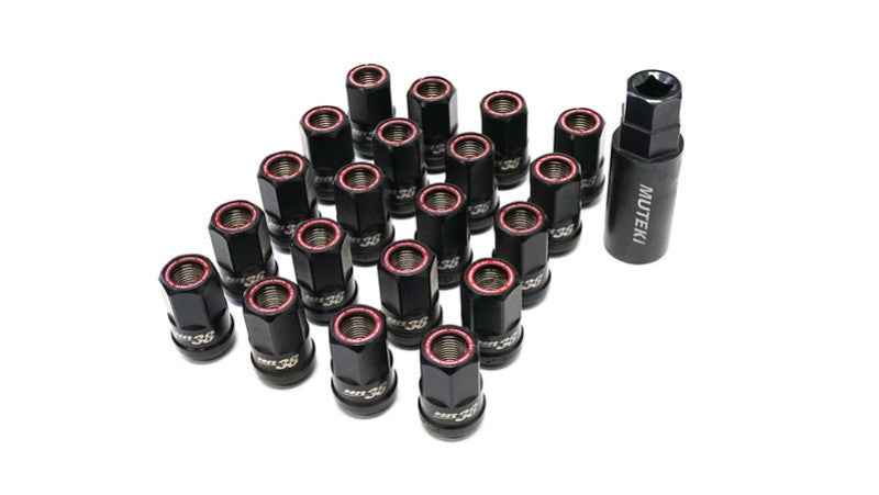 Wheel Mate Muteki HR38 Open End Lug Nuts 12x1.50 Titanium Chrome / Red Ring WHMHR3806TR