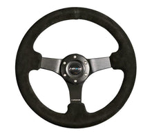 Load image into Gallery viewer, NRG Reinforced Steering Wheel (330mm / 3in Deep) Blk Suede w/Criss Cross Stitch w/Blk 3-Spoke Center NRGRST-033BK-S