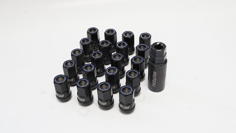 Wheel Mate Muteki HR38 Open End Lug Nuts 12x1.25 Titanium Chrome / Blue Ring WHMHR3805TU
