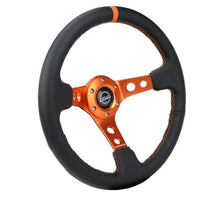 Load image into Gallery viewer, NRG Reinforce Steering Wheel (350mm / 3in. Deep) Blk Leather, Orange Center Mark w/ Orange Stitching NRGRST-006OR