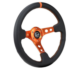 NRG Reinforce Steering Wheel (350mm / 3in. Deep) Blk Leather, Orange Center Mark w/ Orange Stitching NRGRST-006OR