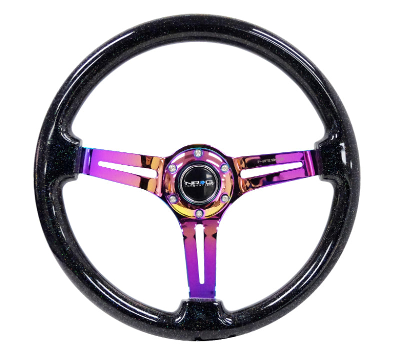 NRG Reinforced Steering Wheel (350mm / 3in. Deep) Blk Multi Color Flake w/ Neochrome Center Mark NRGRST-018BSB-MC