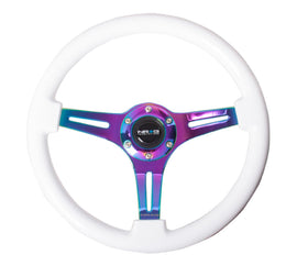 NRG Classic Wood Grain Steering Wheel (350mm) White Paint Grip w/Neochrome 3-Spoke Center NRGST-015MC-WT