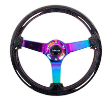 Load image into Gallery viewer, NRG Reinforced Steering Wheel (350mm / 3in. Deep) Classic Blk Sparkle w/4mm Neochrome 3-Spoke Center NRGRST-036BSB-MC