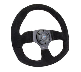 NRG Reinforced Steering Wheel (320mm Horizontal / 330mm Vertical) Black Suede w/Black Stitching NRGRST-009S