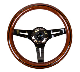 NRG Classic Wood Grain Steering Wheel (310mm) Dark Wood & Black Line Inlay w/Blk Chrome 3-Spoke Ctr. NRGST-310BRB-BK