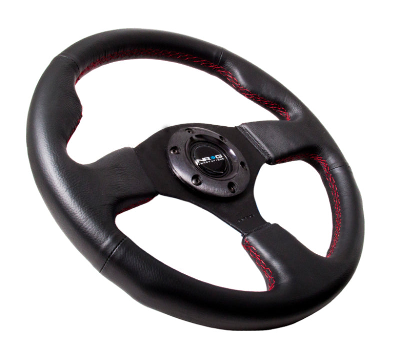 NRG Reinforced Steering Wheel (320mm) Leather w/Red Stitch NRGRST-012R-RS