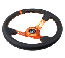 Load image into Gallery viewer, NRG Reinforce Steering Wheel (350mm / 3in. Deep) Blk Leather, Orange Center Mark w/ Orange Stitching NRGRST-006OR