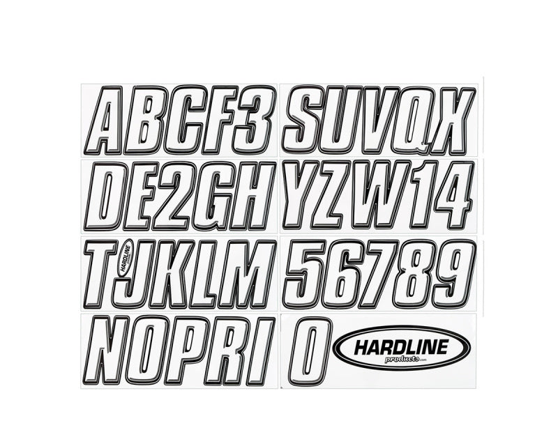 Hardline Boat Lettering Registration Kit 3 in. - 800 White/Black HRLWHBLK800
