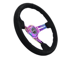 Load image into Gallery viewer, NRG Reinforced Steering Wheel (350mm / 3in. Deep) Blk Suede/Blk Stitch w/Neochrome Slits NRGRST-018S-MCBS