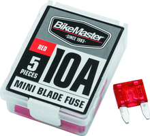 Load image into Gallery viewer, BikeMaster 5Piece 10A Replacement Mini Blade Fuse BKM152444