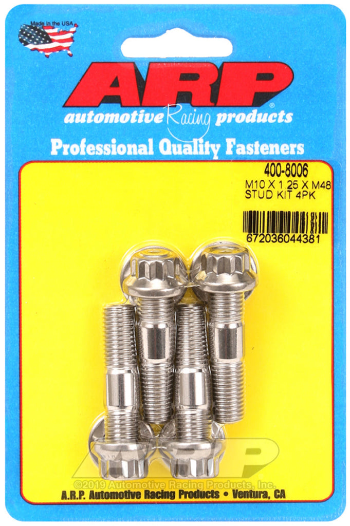 ARP M10 x 1.25 x 48mm Broached 4 Piece Stud Kit ARP400-8006
