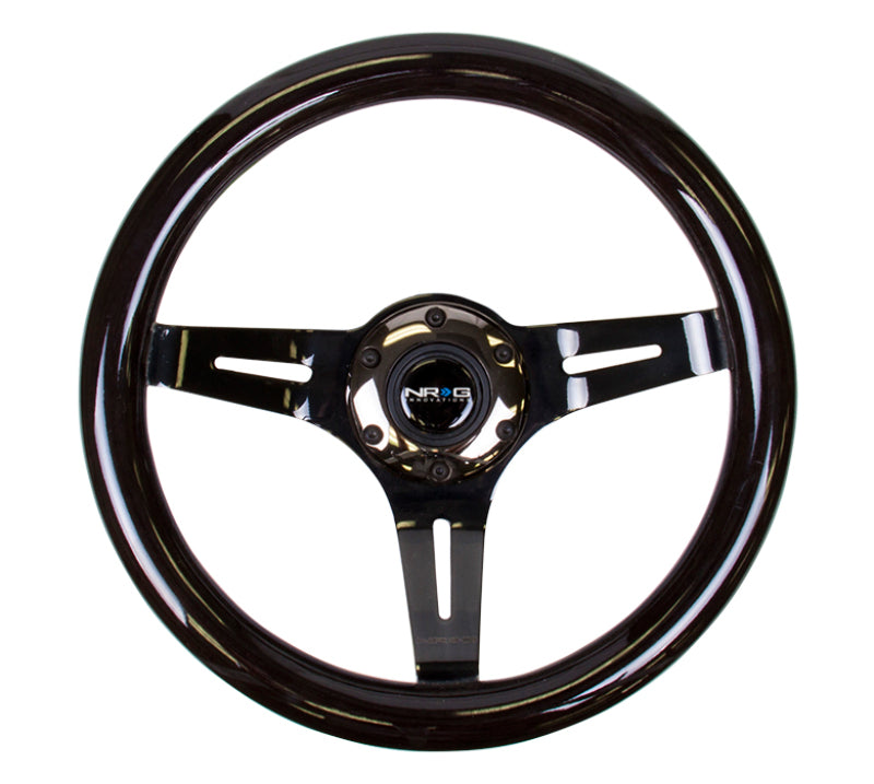 NRG Classic Wood Grain Steering Wheel (310mm) Black w/Black Chrome 3-Spoke Center NRGST-310BK-BK