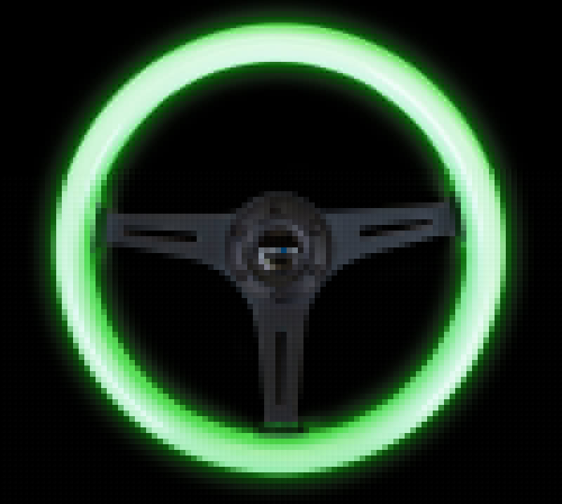 NRG Classic Wood Grain Steering Wheel (350mm) Glow-N-The-Dark Green Grip w/Black 3-Spoke Center NRGST-015BK-GL