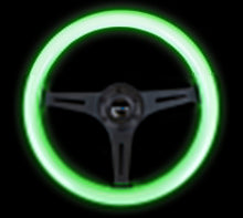 Load image into Gallery viewer, NRG Classic Wood Grain Steering Wheel (350mm) Glow-N-The-Dark Green Grip w/Black 3-Spoke Center NRGST-015BK-GL