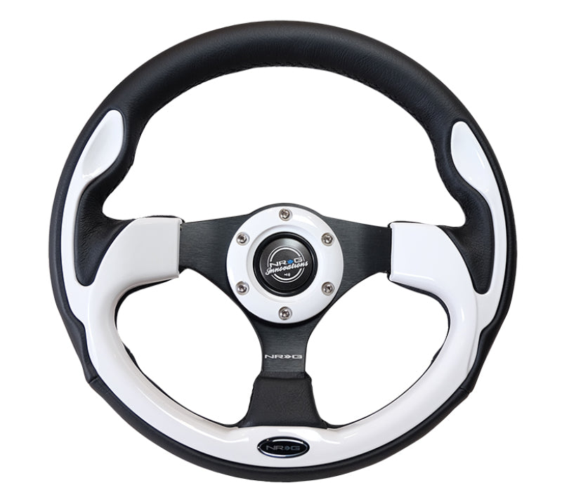 NRG Reinforced Steering Wheel (320mm) Blk w/White Trim & 4mm 3-Spoke NRGRST-001WT