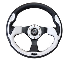 Load image into Gallery viewer, NRG Reinforced Steering Wheel (320mm) Blk w/White Trim &amp; 4mm 3-Spoke NRGRST-001WT