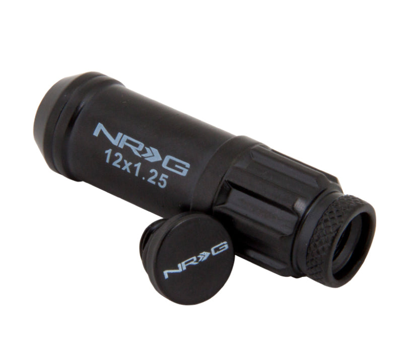 NRG 700 Series M12 X 1.25 Steel Lug Nut w/Dust Cap Cover Set 21 Pc w/Locks & Lock Socket - Black NRGLN-LS710BK-21