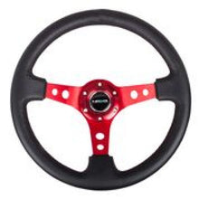 Load image into Gallery viewer, NRG Reinforced Steering Wheel (350mm / 3in. Deep) Blk Leather w/Red Circle Cutout Spokes NRGRST-006RD