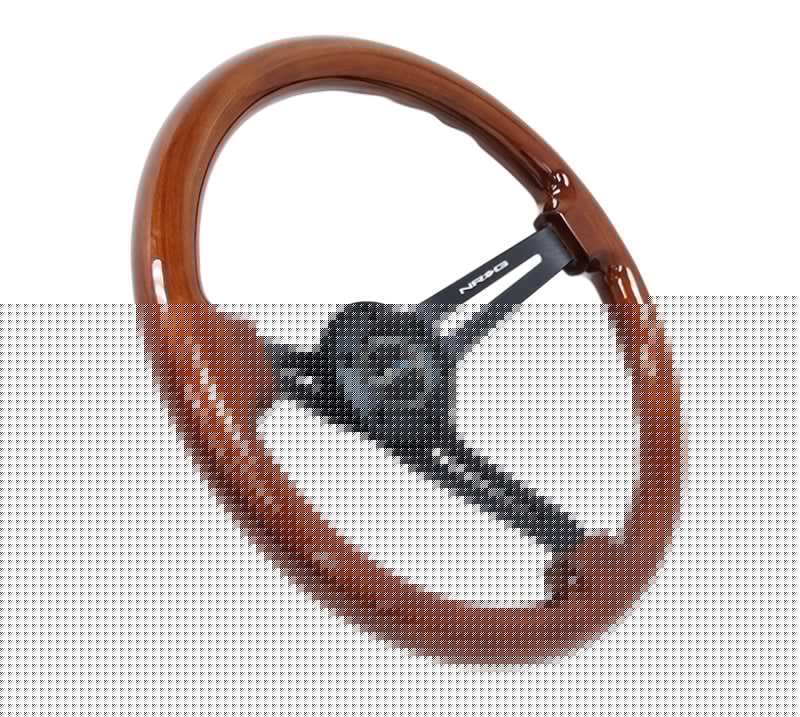 NRG Reinforced Steering Wheel (350mm / 3in. Deep) Brown Wood w/Blk Matte Spoke/Black Center Mark NRGRST-018BR-BK