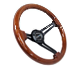 NRG Reinforced Steering Wheel (350mm / 3in. Deep) Brown Wood w/Blk Matte Spoke/Black Center Mark NRGRST-018BR-BK
