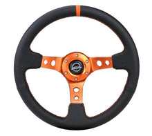 Load image into Gallery viewer, NRG Reinforce Steering Wheel (350mm / 3in. Deep) Blk Leather, Orange Center Mark w/ Orange Stitching NRGRST-006OR