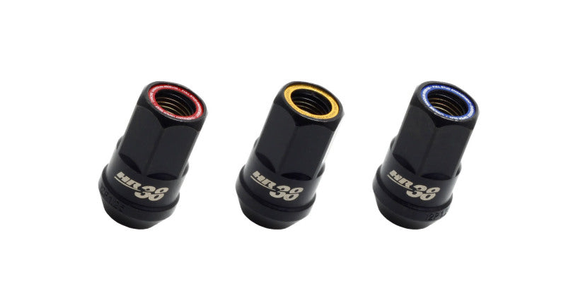 Wheel Mate Muteki HR38 Open End Lug Nuts 12x1.25 Black Chrome / Yellow Ring WHMHR3805BY