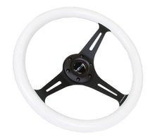 Load image into Gallery viewer, NRG Classic Wood Grain Steering Wheel (350mm) Glow-N-The-Dark Green Grip w/Black 3-Spoke Center NRGST-015BK-GL