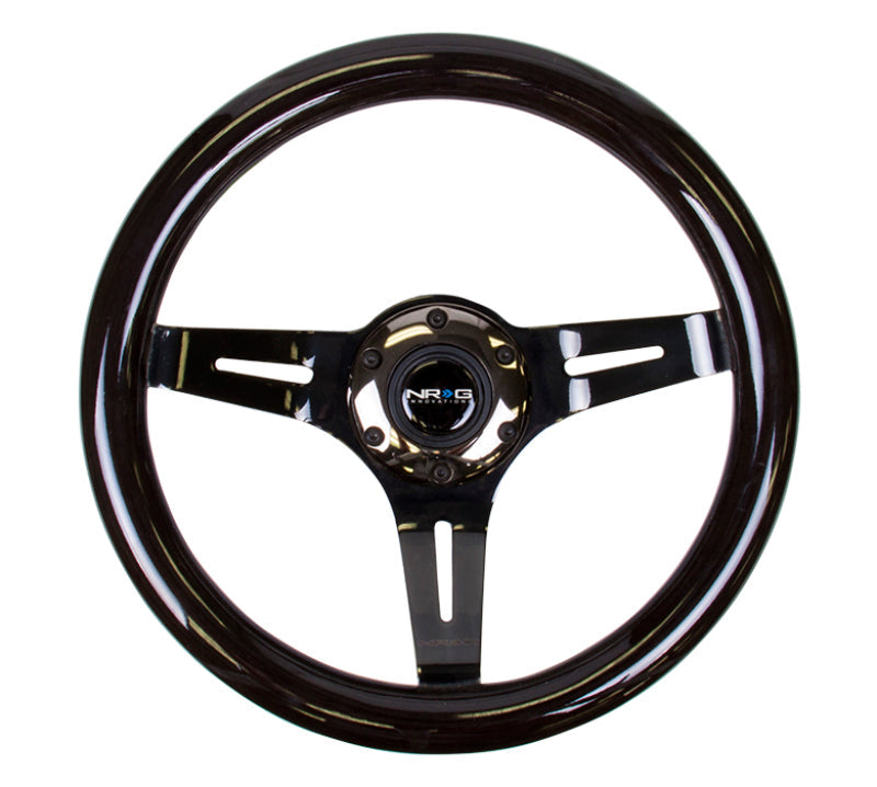 NRG Classic Wood Grain Steering Wheel (310mm) Black w/Black Chrome 3-Spoke Center NRGST-310BK-BK